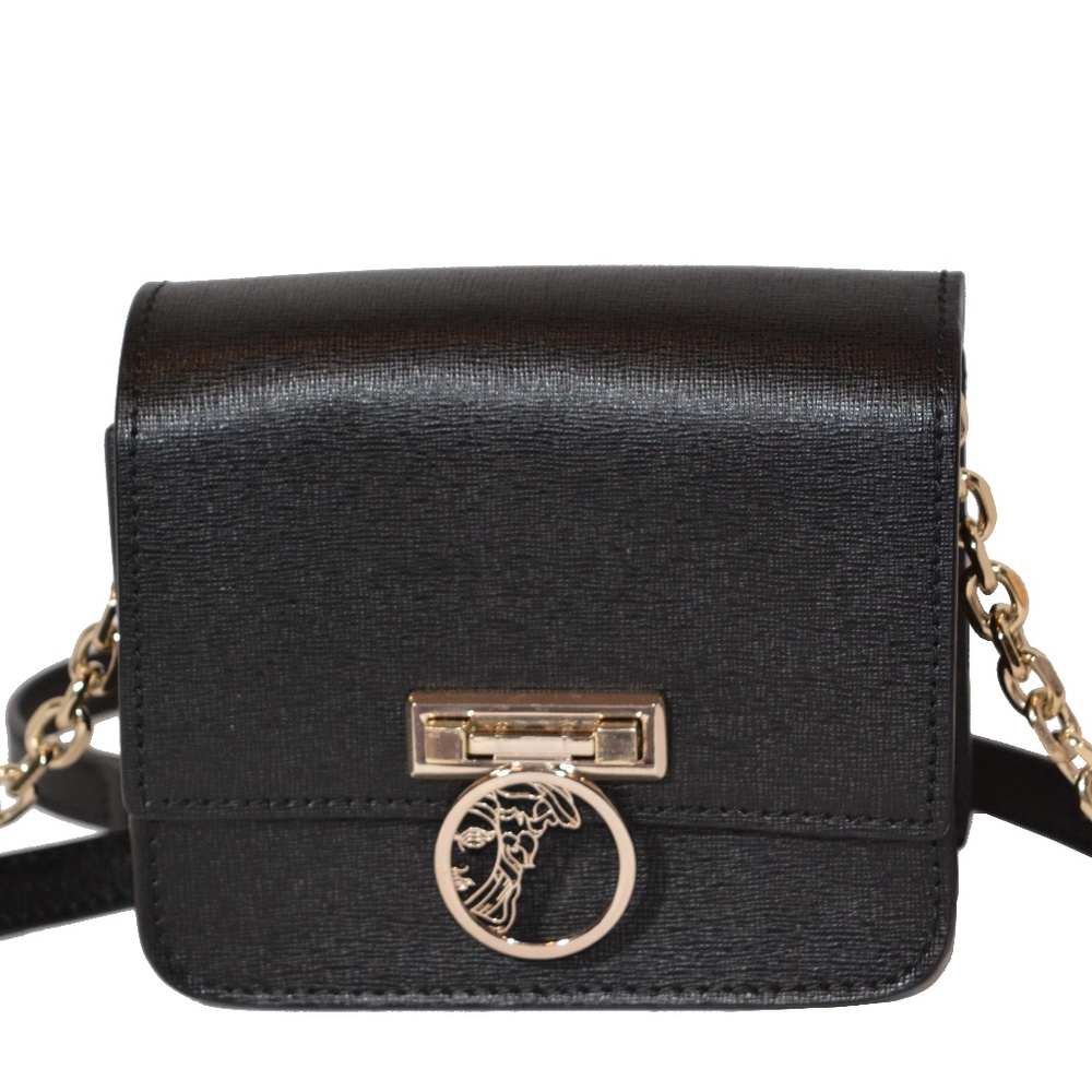 Versace: Medusa Mini Crossbody Bag Black Saffiano Leather.